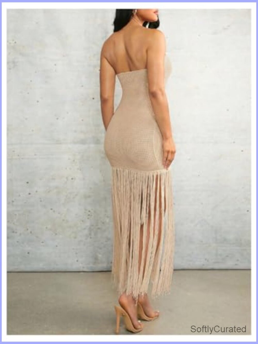 Crochet Strapless Tube Dress Backless Fringe Bodycon Maxi - Picture 3 of 5